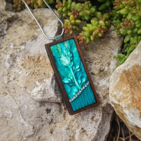 Viridia Lux medál fagyal bimbós virágzat lenyomatával - viridian türkiz